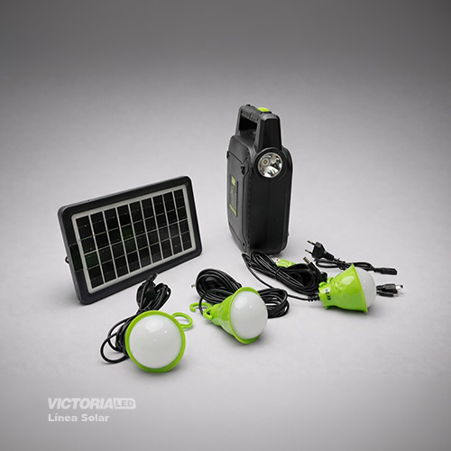 KIT SOLAR PORTATIL LINTERNA/3FOCOS3W/USB/RADIO/MP3/BLUETOOTH