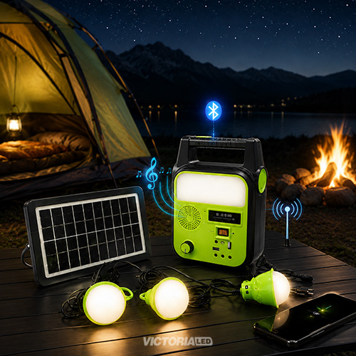 KIT SOLAR PORTATIL LINTERNA/3FOCOS3W/USB/RADIO/MP3/BLUETOOTH