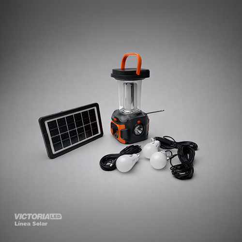 KIT SOLAR PORTATIL LINTERNA/3FOCOS3W/USB/RADIO/MP3/BLUETOOTH