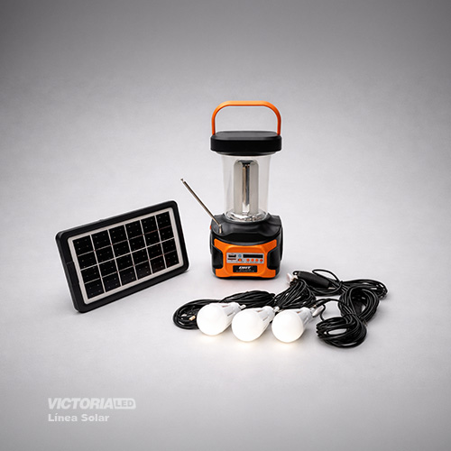 KIT SOLAR PORTATIL LINTERNA/3FOCOS3W/USB/RADIO/MP3/BLUETOOTH