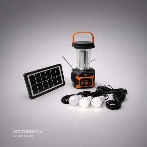 KIT SOLAR PORTATIL LINTERNA/3FOCOS3W/USB/RADIO/MP3/BLUETOOTH