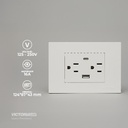 TOMACORRIENTE DOBLE + UBS*1 + TIPO C*1 16A 125/250V PC BLANCO 5U/C