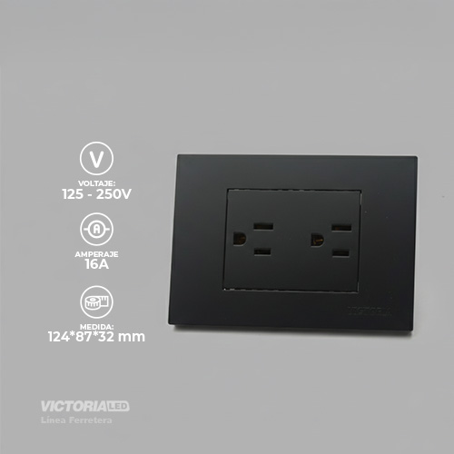TOMACORRIENTE DOBLE 16A 125/250V PC NEGRO 10U/C