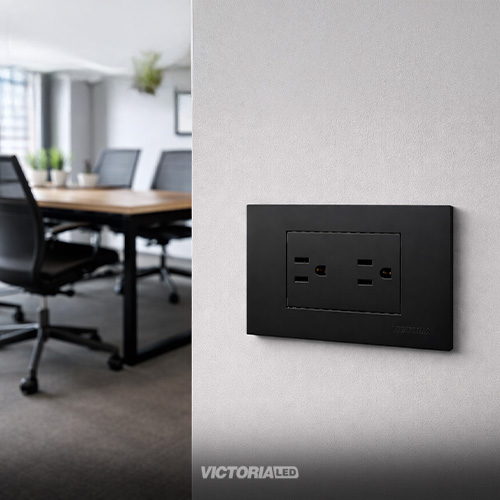 TOMACORRIENTE DOBLE 16A 125/250V PC NEGRO 10U/C