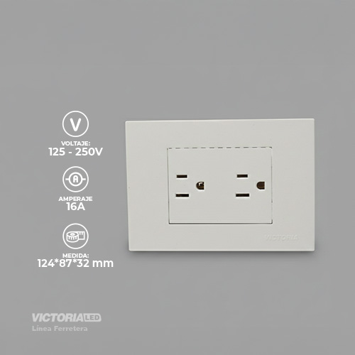 TOMACORRIENTE DOBLE 16A 125/250V PC BLANCO 10U/C