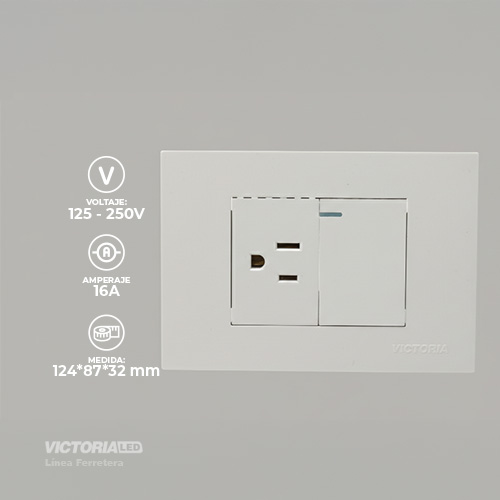 MIXTO INTERRUPTOR + TOMACORRIENTE 16A 125/250V PC BLANCO 10U/C