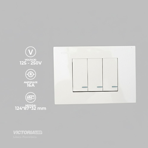 INTERRUPTOR TRIPLE CONMUTABLE 16A 125/250V PC BLANCO 10U/C