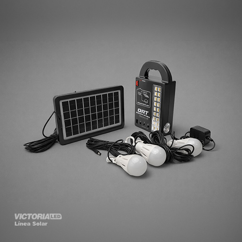 KIT SOLAR PORTATIL LINTERNA/3FOCOS3W/USB