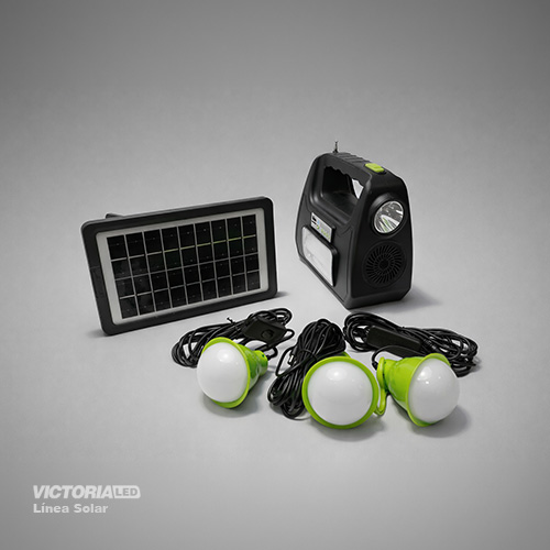 KIT SOLAR PORTATIL LINTERNA/3FOCOS3W/USB/RADIO/MP3/BLUETOOTH