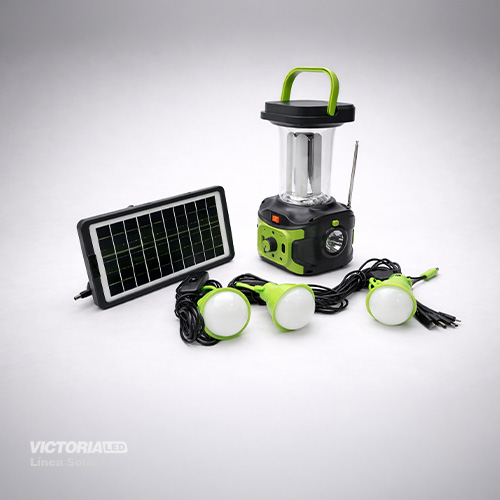 KIT SOLAR PORTATIL LINTERNA/3FOCOS3W/USB/RADIO/MP3/BLUETOOTH