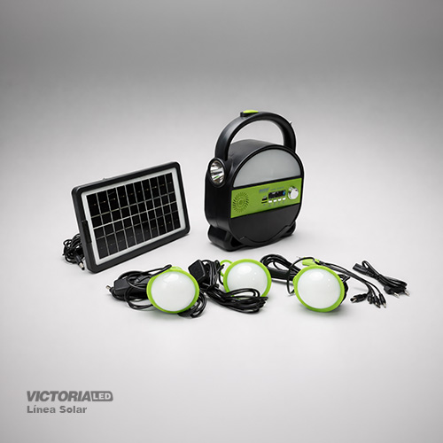 KIT SOLAR PORTATIL LINTERNA/3FOCOS3W/USB/RADIO/MP3/BLUETOOTH