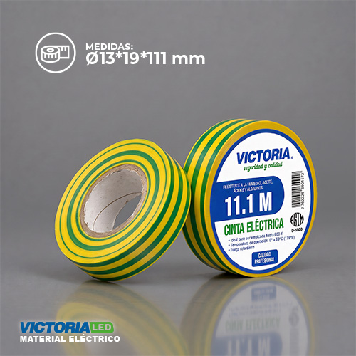 CINTA ELECTRICA VERDE AMARILLO 0.13X19X11.1M FUEGO RETARDANTE 250U