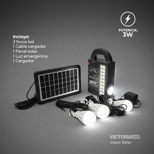 KIT SOLAR PORTATIL LINTERNA/3FOCOS3W/USB