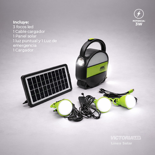 KIT SOLAR PORTATIL LINTERNA/3FOCOS3W/USB