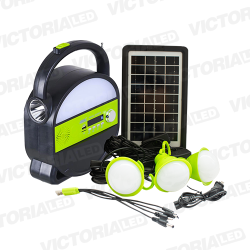 KIT SOLAR PORTATIL LINTERNA/3FOCOS3W/USB/RADIO/MP3/BLUETOOTH