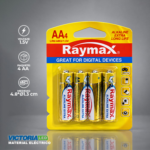 PILAS AA RAYMAX ALCALINAS 1.5V X 4 (12PZASXCAJA)
