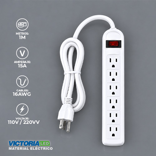 REGLETA ELECTRICA 6 TOMAS CON SUPRESOR DE PICOS 50U/C