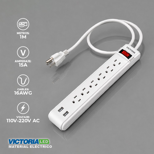 REGLETA ELECTRICA 6 TOMAS CON SUPRESOR DE PICOS 50U/C