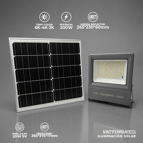 SOLAR REFLECTOR MULTIPUNTO 200W 3 TONOS DE LUZ