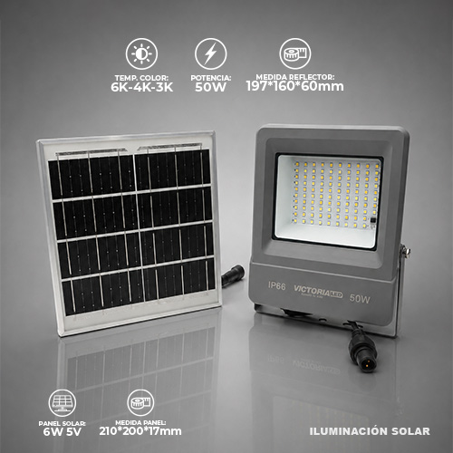 SOLAR REFLECTOR MULTIPUNTO 50W 3 TONOS DE LUZ