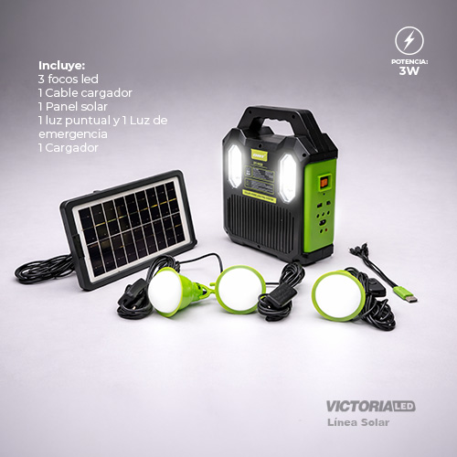 KIT SOLAR PORTATIL LINTERNA/3FOCOS3W/USB