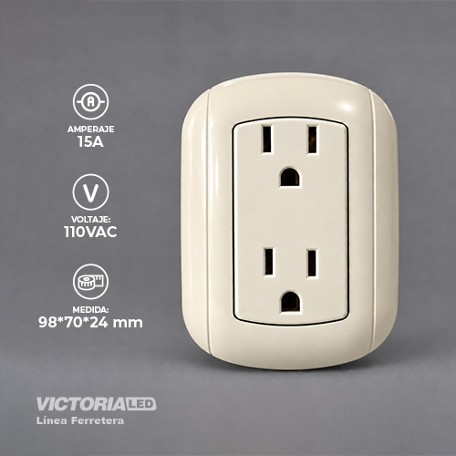 TOMACORRIENTE DOBLE OVALADO 15A 125/250V IVORY 10U/C