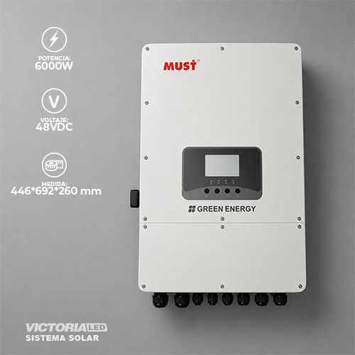 SOLAR INVERSOR 6KW FASE DIVIDA DC48V MPPT15A*2 ON/OFF HIBRIDO