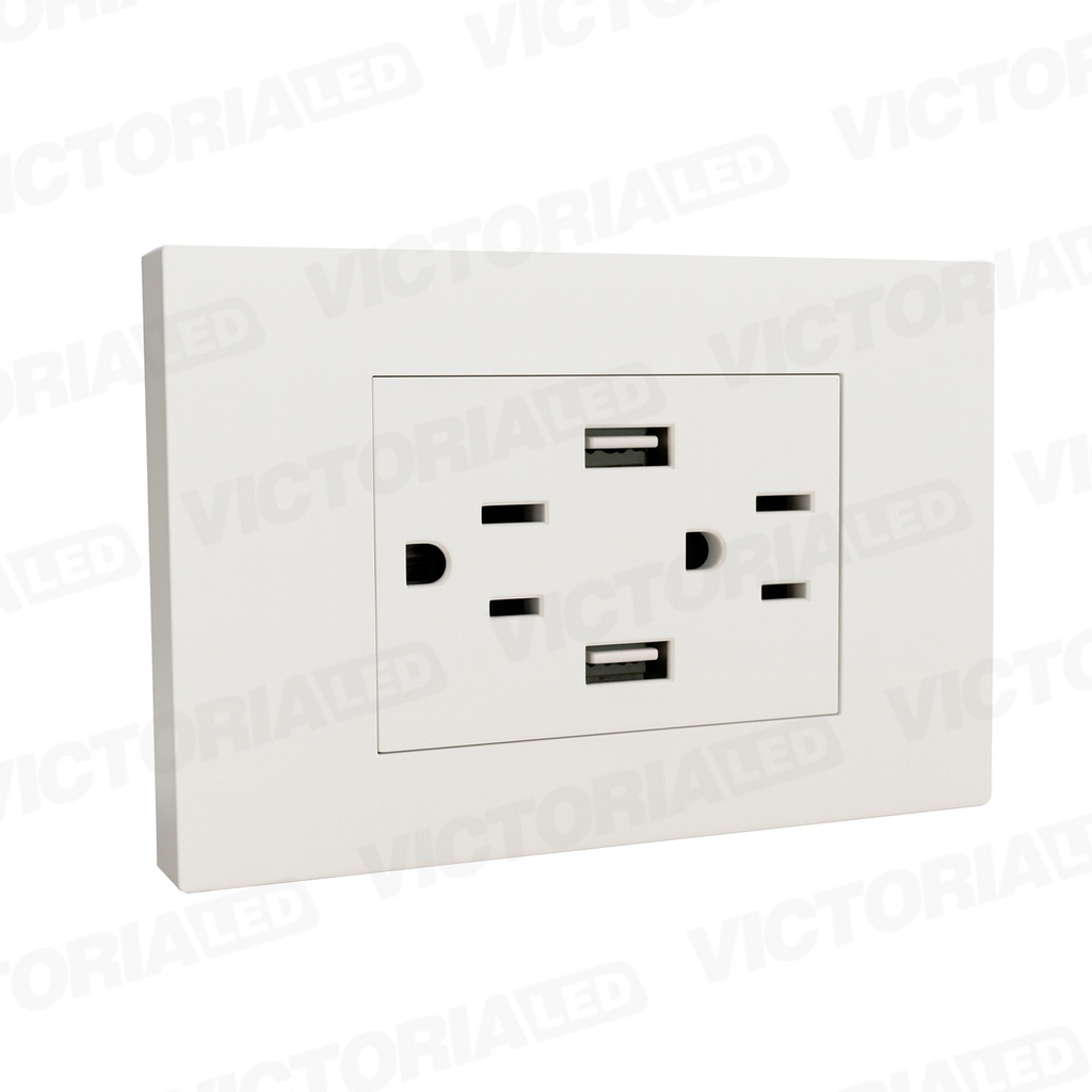 TOMACORRIENTE DOBLE + USB*2 16A 125/250V PC BLANCO 5U/C