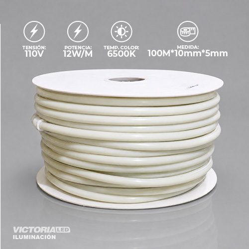 MANGUERA LED COB 6500K 8MM AC110V 12W/M IP68 100M/ROLL