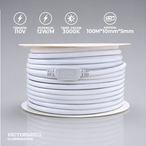 MANGUERA LED COB 3000K 8MM AC110V 12W/M IP68 100M/ROLL
