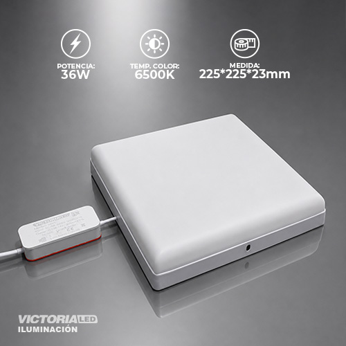 VICTORIA LED PANEL SIN BORDE 6500k 36W SOBREPUESTO CUADRADO 10U/C