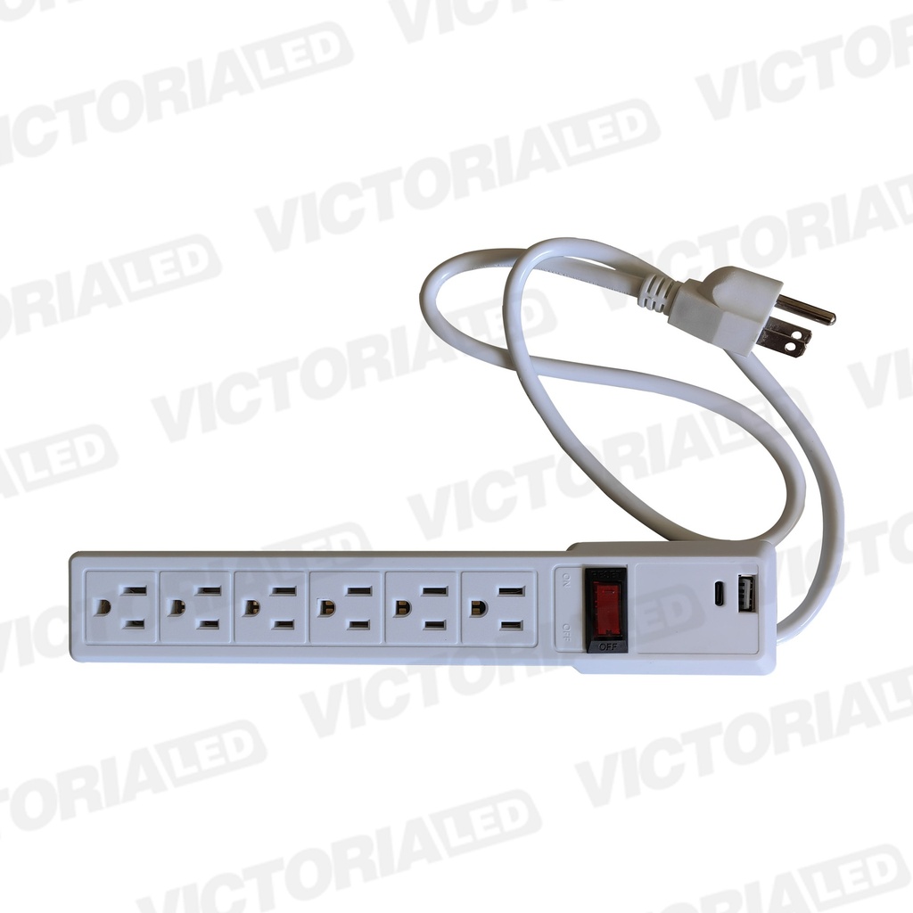 REGLETA 6 PUERTOS 1 METRO DE CABLE 1USB Y 1C