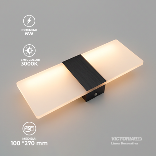 [APV17] APLIQUE DE PARED IP20 6W 3000K NEGRO 270*100MM AC85-265V