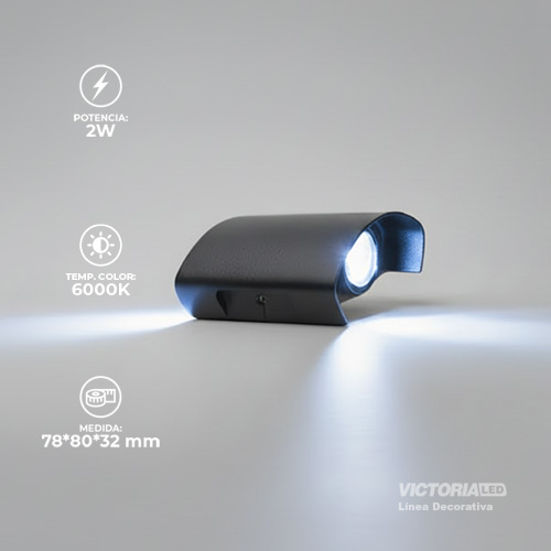 [APV02 6K] APLIQUE DE PARED IP65 2*1W 6000K NEGRO 78*80MM AC85-265V