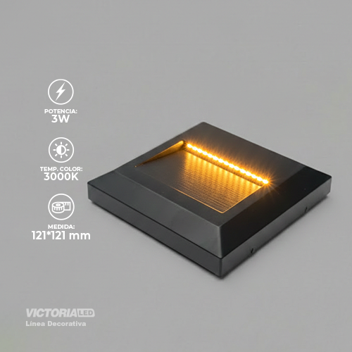 [APVL05] APLIQUE DE PARED IP65 2W 3000K NEGRO 125*125MM