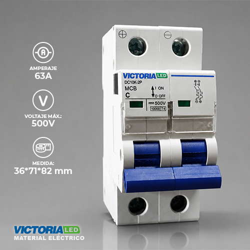 [DC10K-2P 63A] BREAKER VICTORIA LED DC 10K 2P 63A 6U/C