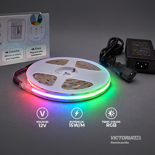 [C5M-COBRGB] CINTA LED 5M COB RGB IP44 CON CONTROL DIMMER