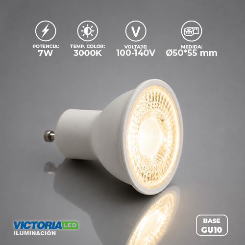 [GU10-3K] FOCO LED GU10 7W 100-140V 3000K 100U/C