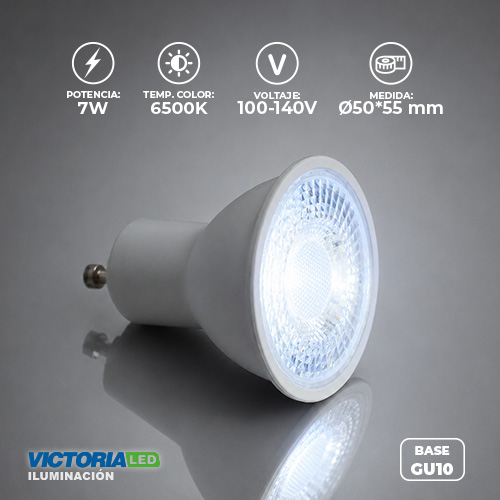 [GU10-6K] FOCO LED GU10 7W 100-140V 6500K 100U/C