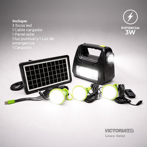 [DT-9015] KIT SOLAR PORTATIL LINTERNA/3FOCOS3W/USB