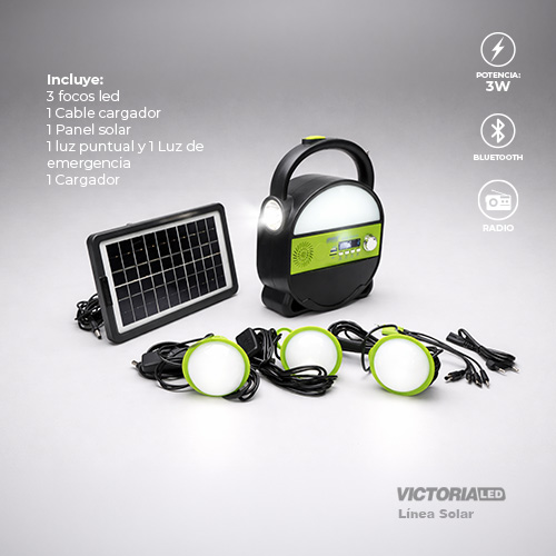 [DT-9017B] KIT SOLAR PORTATIL LINTERNA/3FOCOS3W/USB/RADIO/MP3/BLUETOOTH