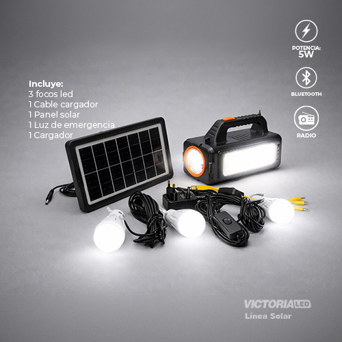 [AT-9013B] KIT SOLAR PORTATIL LINTERNA/3FOCOS3W/USB/RADIO/MP3/BLUETOOTH