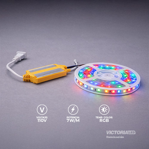 [CL-110V RGB] VICTORIA LED CINTA LED 10M AC110V 5050 IP20 240L CON CONECTORES 50U/C