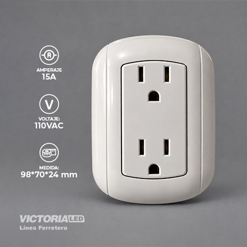 [VLTPB-15A] TOMACORRIENTE DOBLE OVALADO 125/250V 15A BLANCO 10U/C