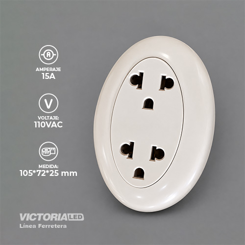 [VLTBB-15A] TOMACORRIENTE DOBLE OVALADO SOBREPUESTO 125/250V 15A BLANCO 10U/C