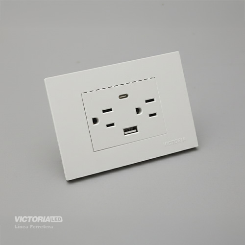 [VL-TM4B] TOMACORRIENTE DOBLE + UBS*1 + TIPO C*1 16A 125/250V PC BLANCO 5U/C
