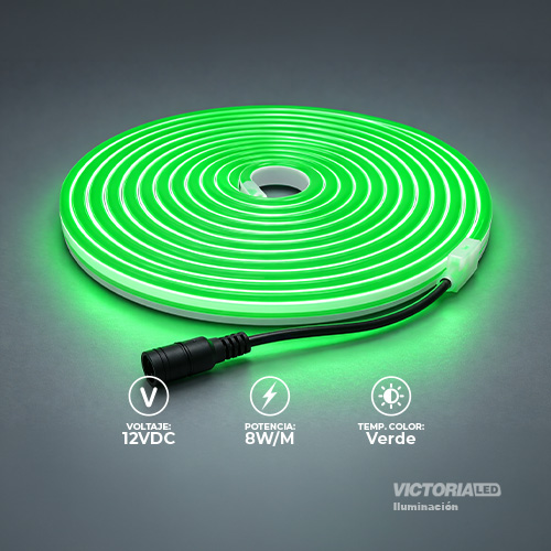 [VL-CN GREEN] CINTA NEON 5M VERDE IP65 AC100-240V DC12V