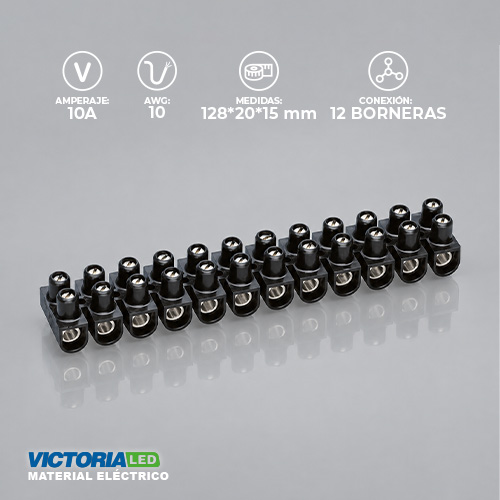 [X3-1012N] BORNERA 12 POLOS 10A NEGRO