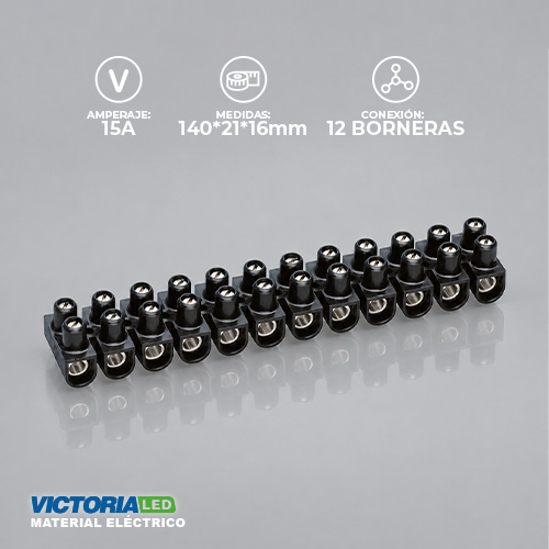 [X3-1512N-PE] BORNERA 12 POLOS 15A NEGRO PE